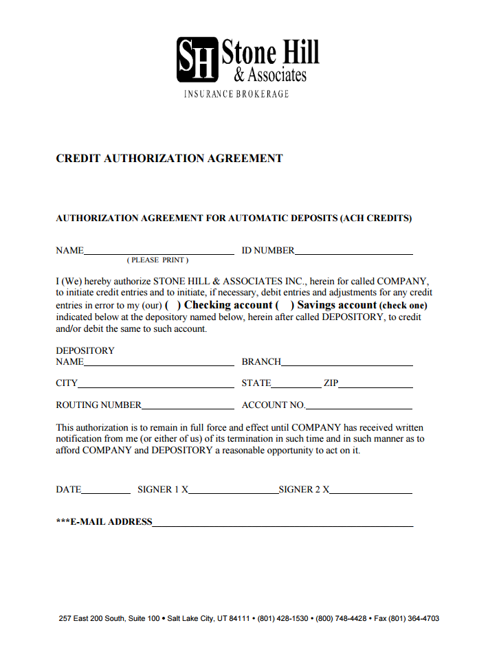 ach debit authorization form template